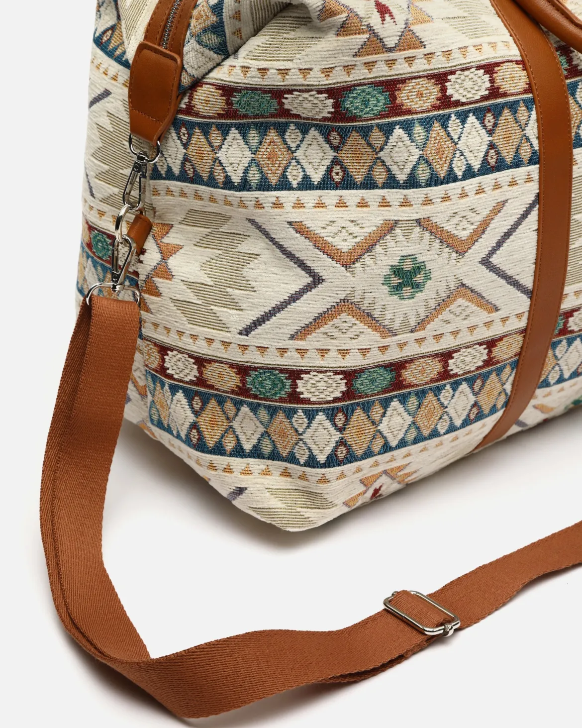 Bolsa fin de semana con estampado jacquard y bandolera extraíble