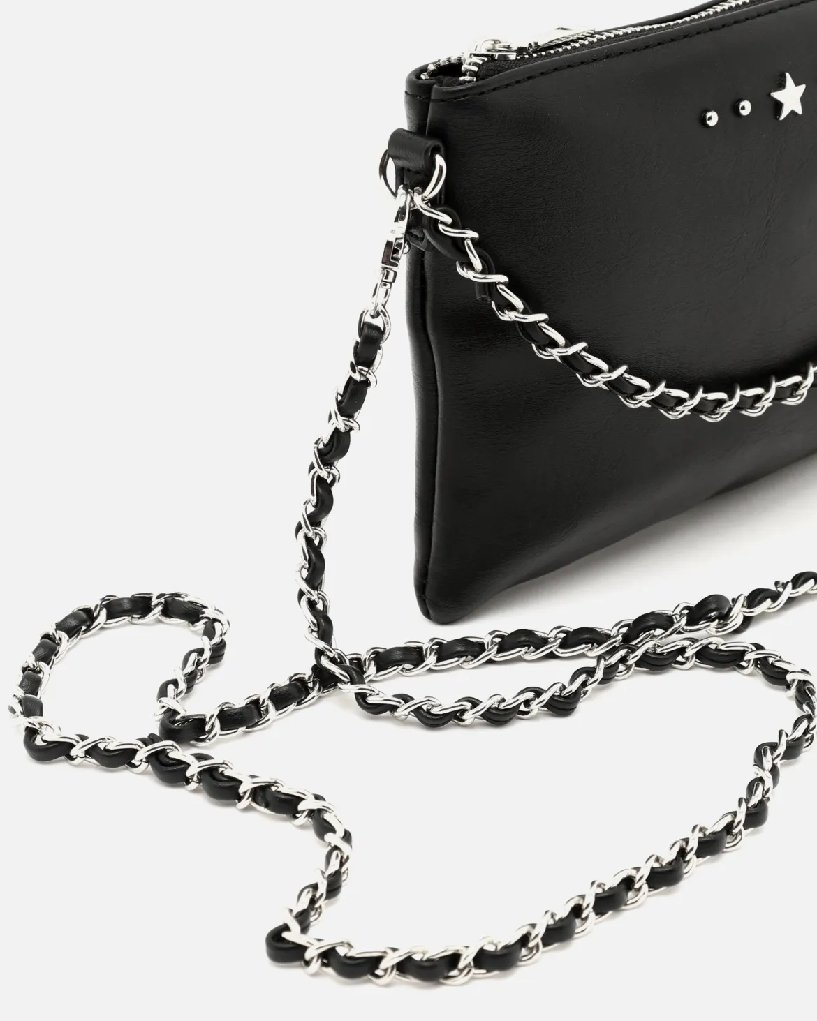Bolso bandolera de fiesta pequeño con doble cadena extraíble y detalles metálicos