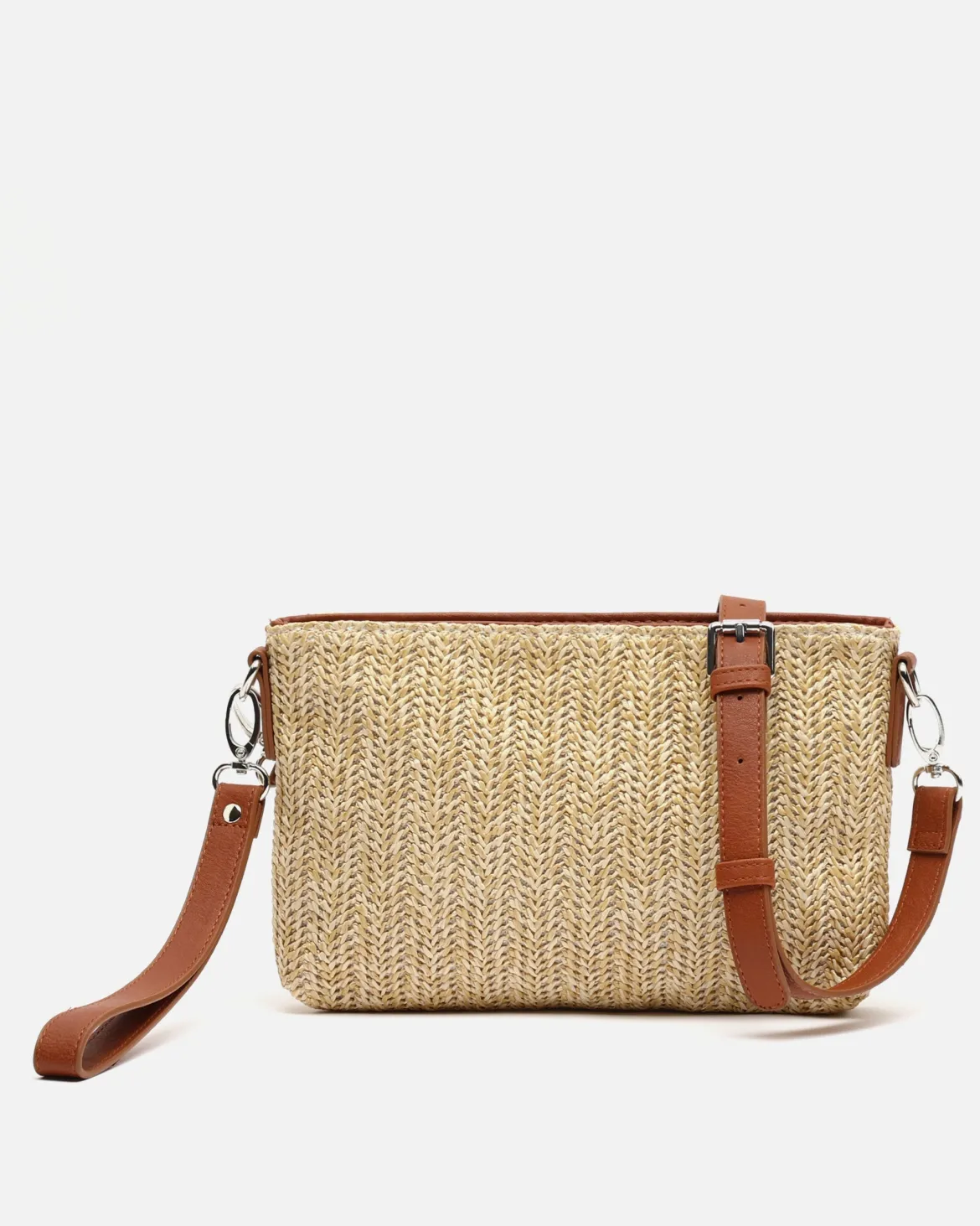 Bolso bandolera efecto rafia con asa de mano