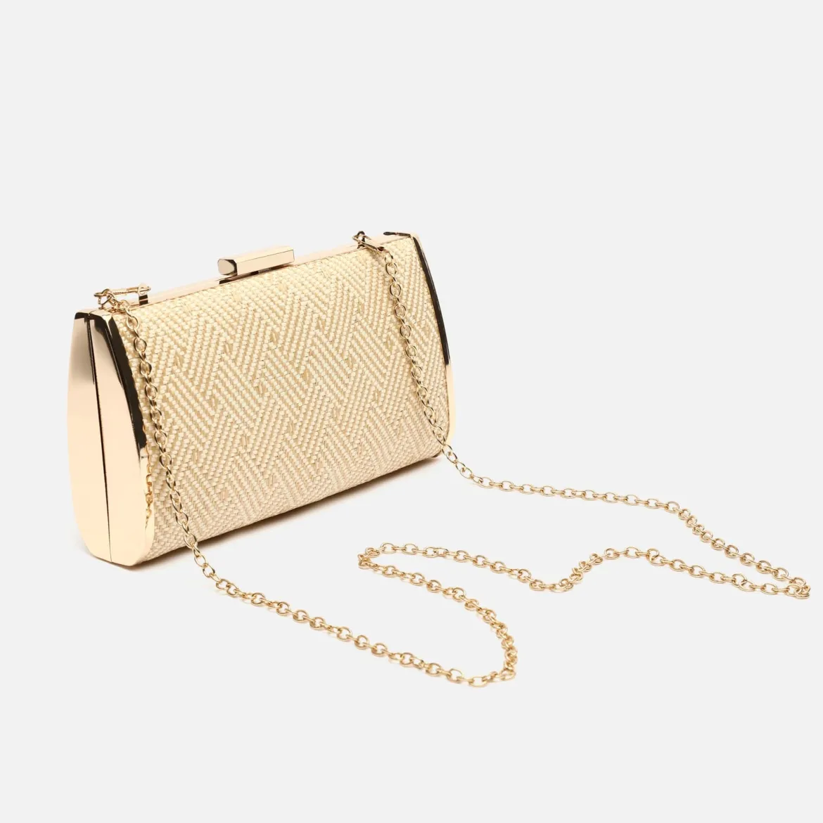 Bolso bandolera pequeño de fiesta efecto rafia con cadena