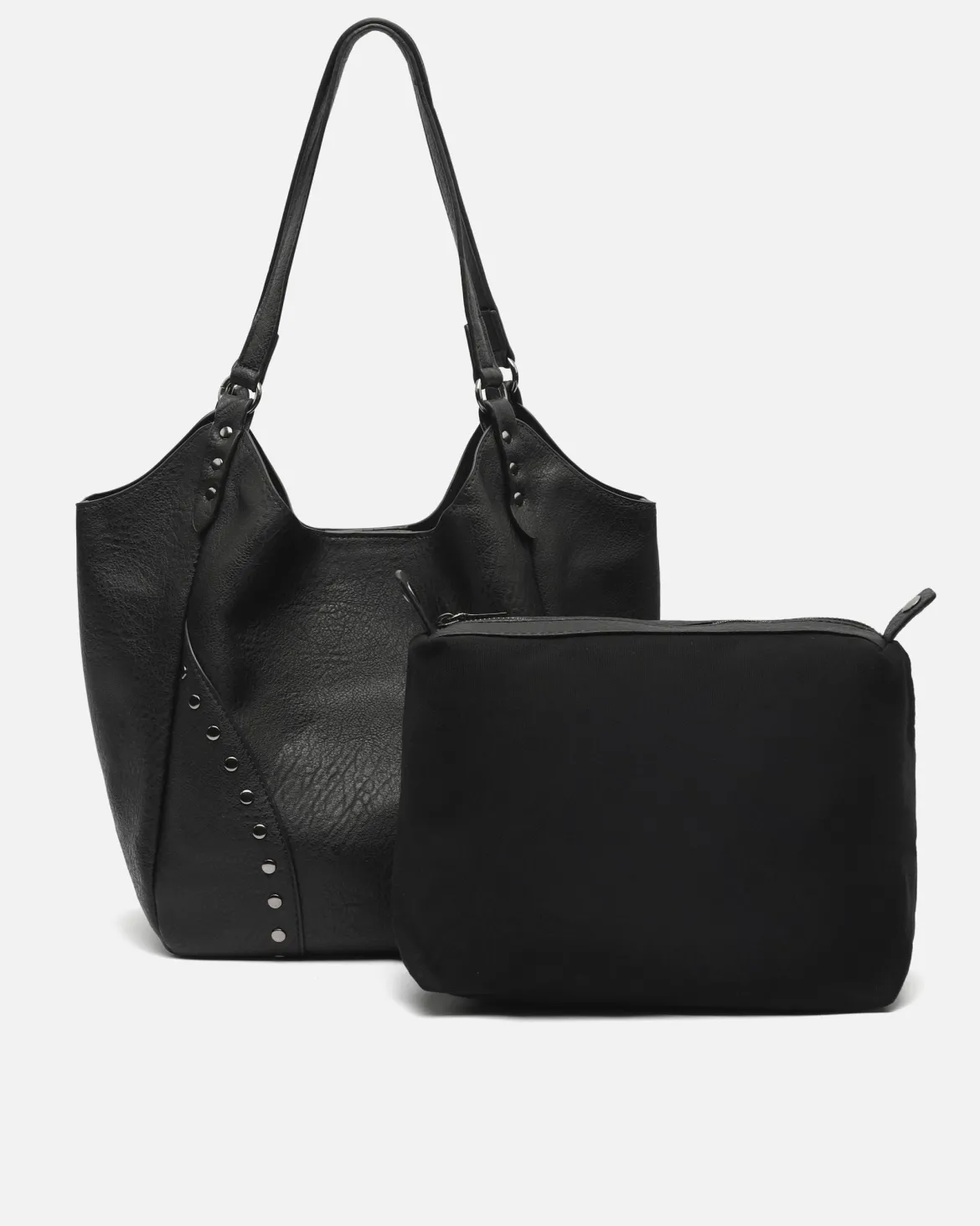 Bolso de hombro con neceser extraíble y detalles metálicos