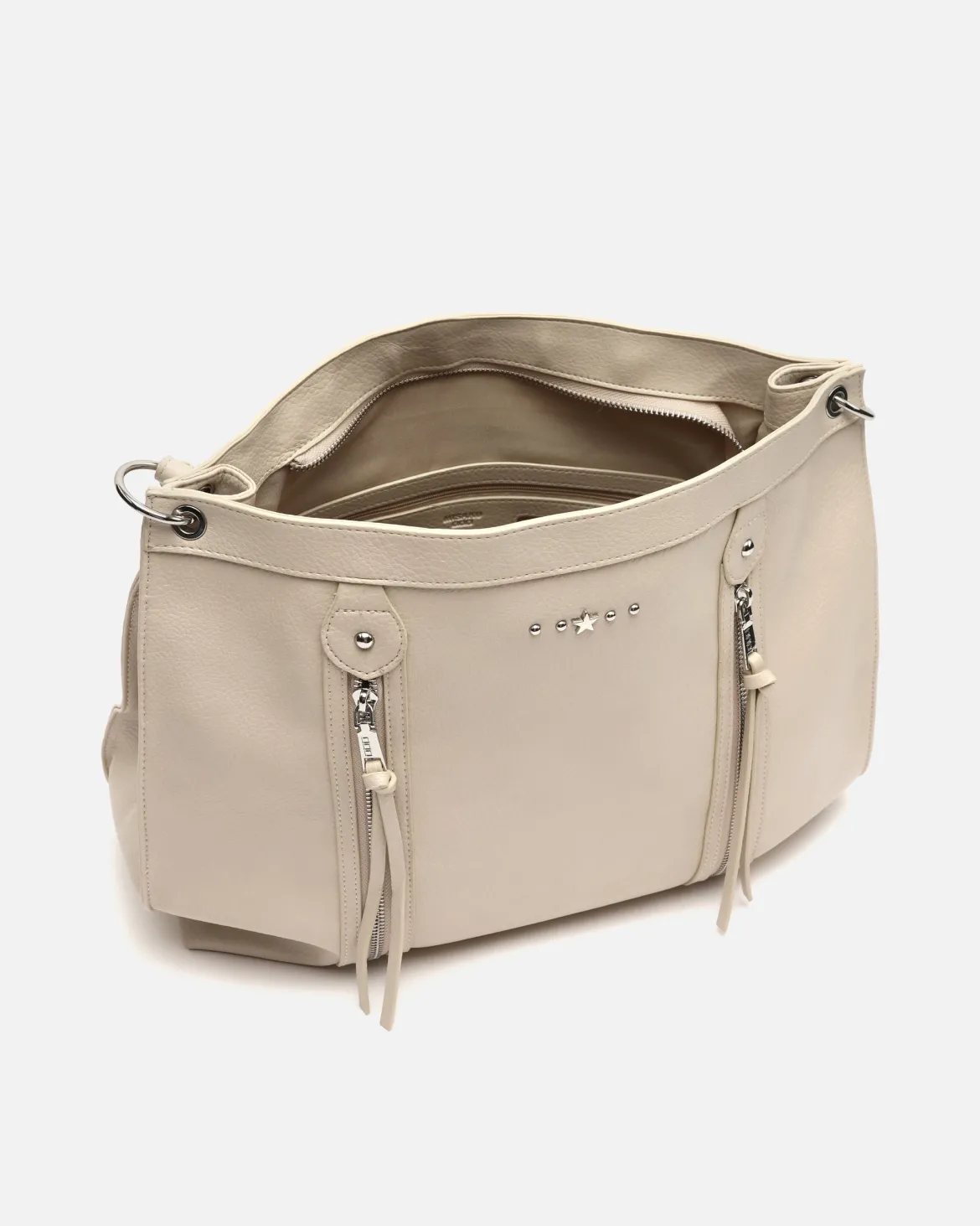 Bolso de hombro grande con detalles metálicos