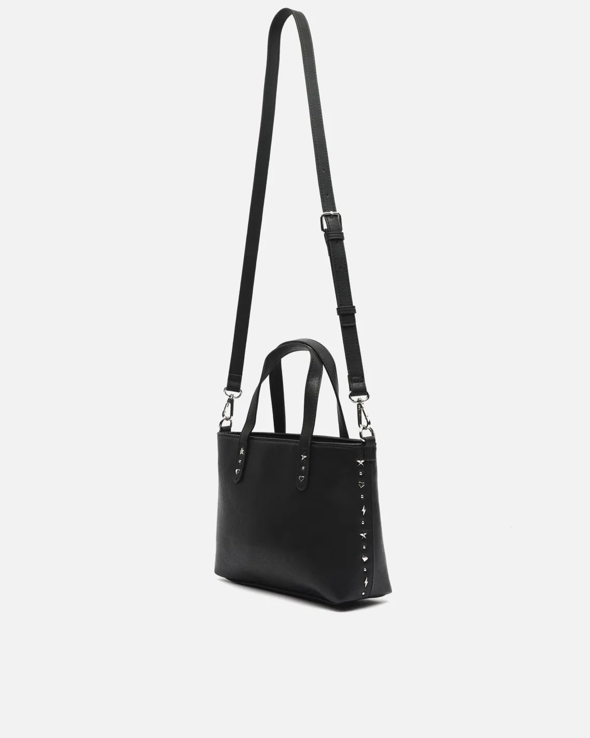 Bolso tote pequeño con asa bandolera y detalles metálicos