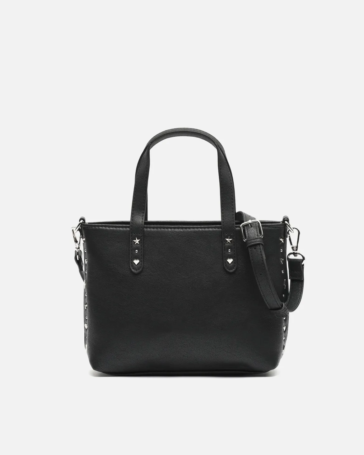 Bolso tote pequeño con asa bandolera y detalles metálicos